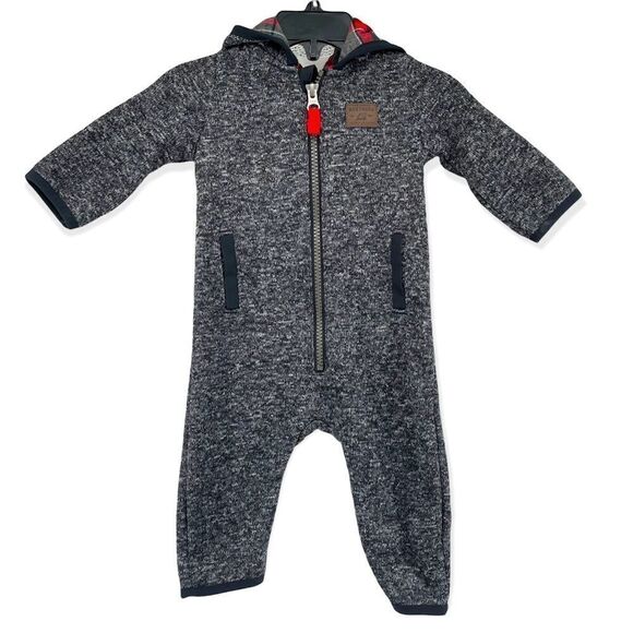 Carter’s Baby Boy Hooded Fleece Lined Marled Zip Front Coverall Jumpsuit Size 6M - Picture 1 of 16